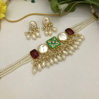 FS Collection Heritage Style Crystal Stone And Mother Of Pearl Choker Necklace Set