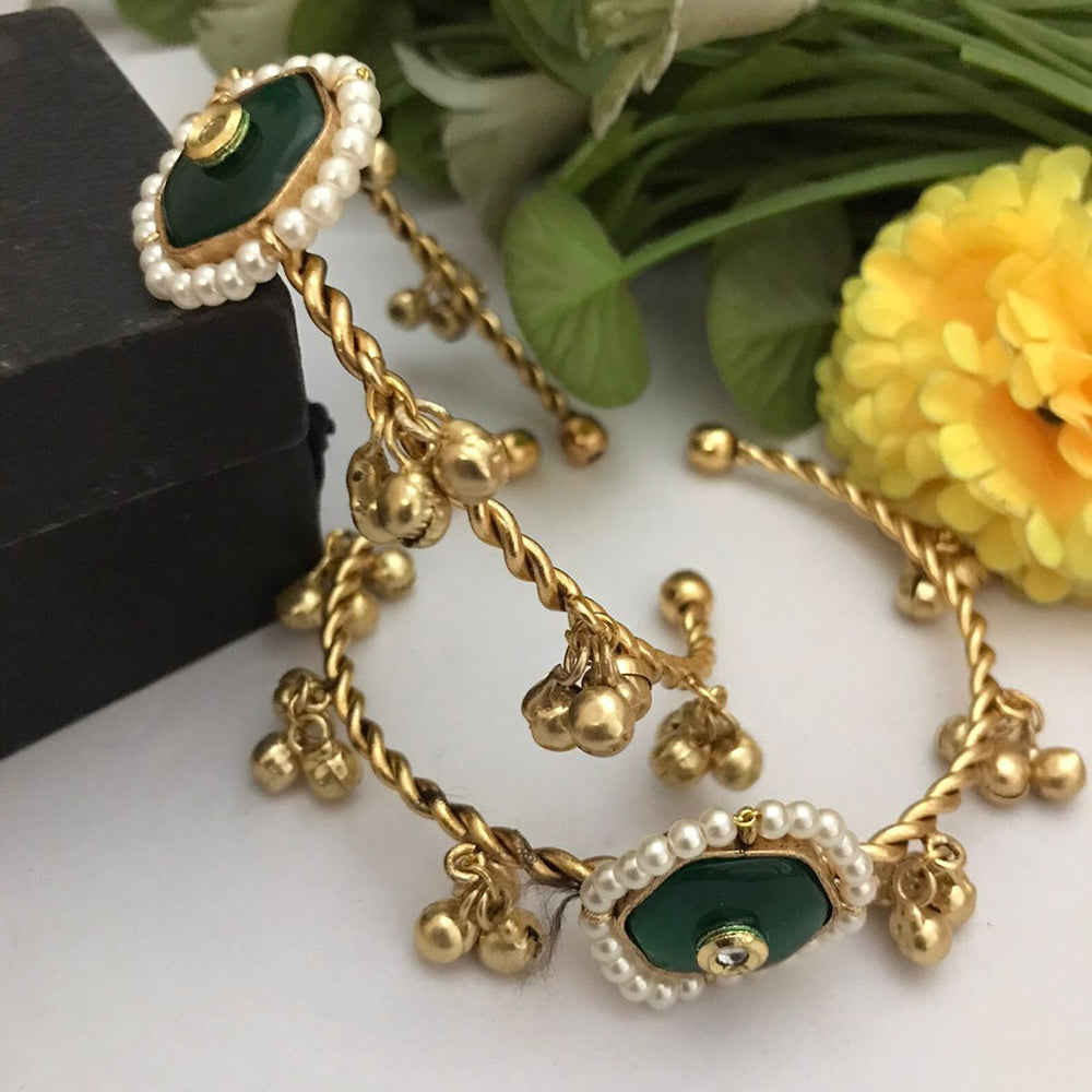 FS Collection Designer Royal Elegance Pota Stone Pearl Ghungroo Adjustable Bangles Set