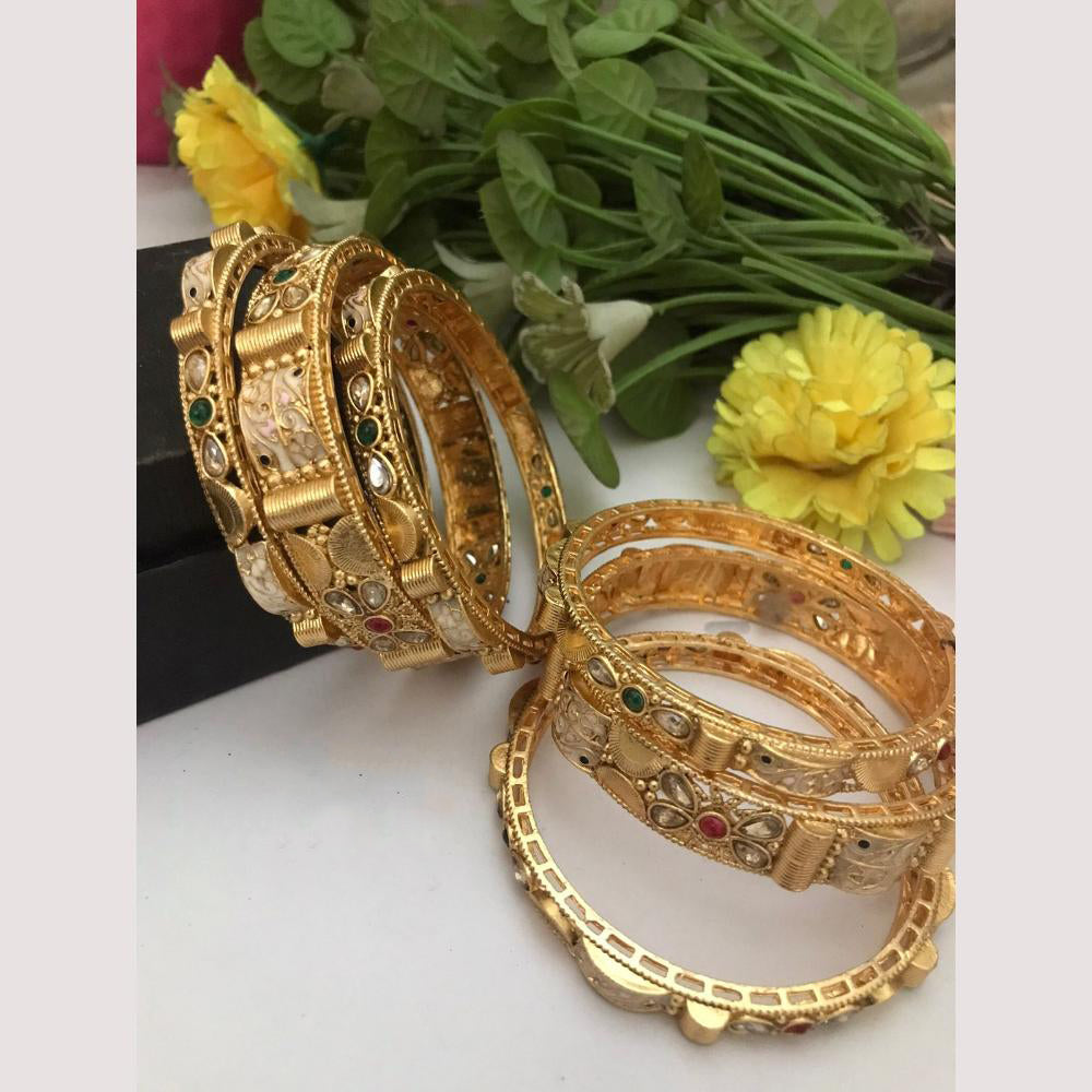 FS Collection Heritage Style Pota Stone And Meenakari Bangles Set
