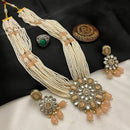 FS Collection Oxidised Plated Heritage Pearl And Beads Long Pota Stone Necklace Set