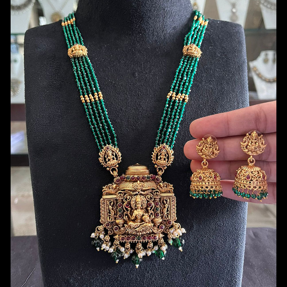 FS Collection Glamorous Pota Stone Pearl And Beads Temple Necklace Set