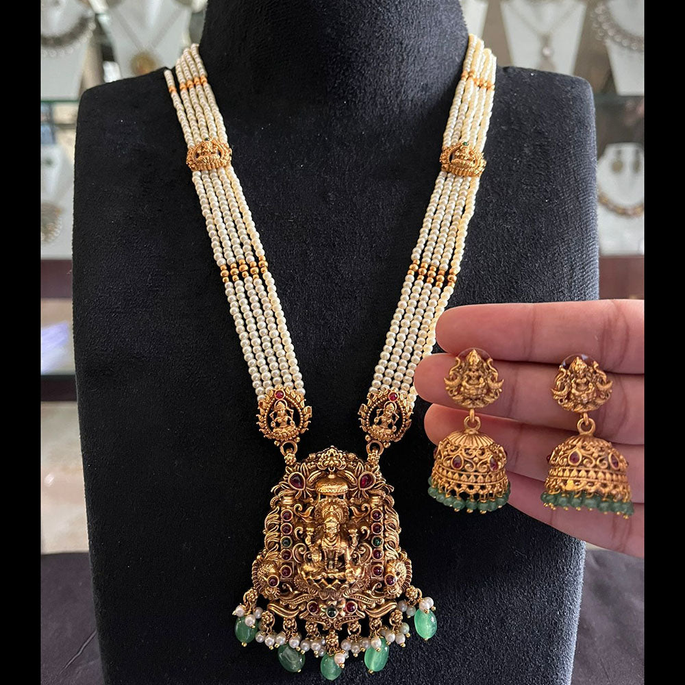 FS Collection Glamorous Pota Stone Pearl And Beads Temple Necklace Set