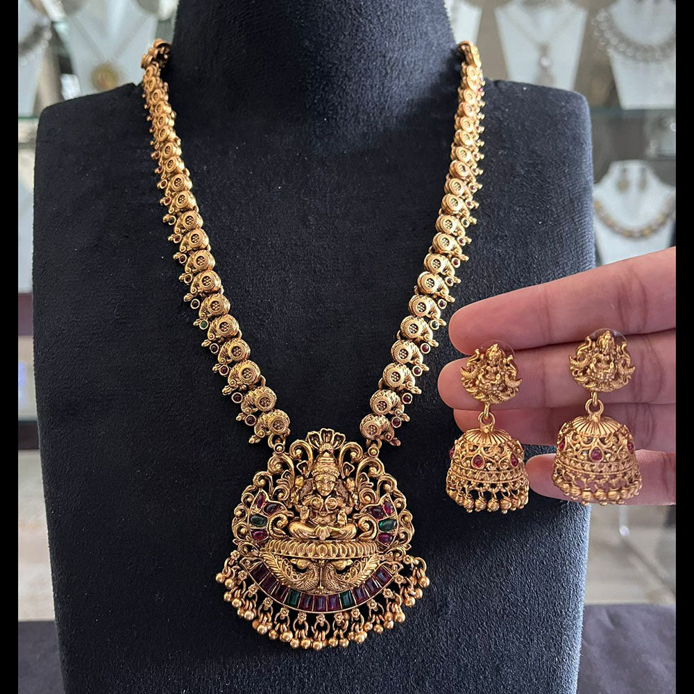FS Collection Glamorous Pota Stone Pearl And Beads Temple Necklace Set