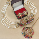 FS Collection Crystal Stone & Beads Jhumki Earrings with Maang Tikka Set