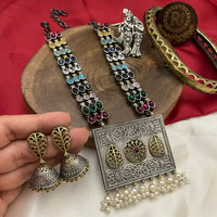 FS Collection Royal 2 Tone Plated Pota Stone Pearl And Long Necklace Set