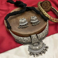 FS Collection Royal Oxidised Plated Pearl Necklace Set