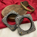 FS Collection Designer Oxidised Plated Pota Stone Openable Bangle Set