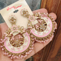 FS Collection Crystal Stone Meenakari Pearl Dangler Earrings