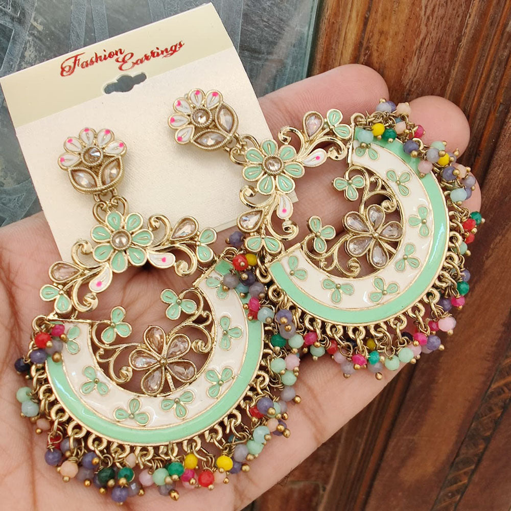 FS Collection Crystal Stone Meenakari Pearl Dangler Earrings
