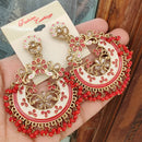 FS Collection Crystal Stone Meenakari Pearl Dangler Earrings