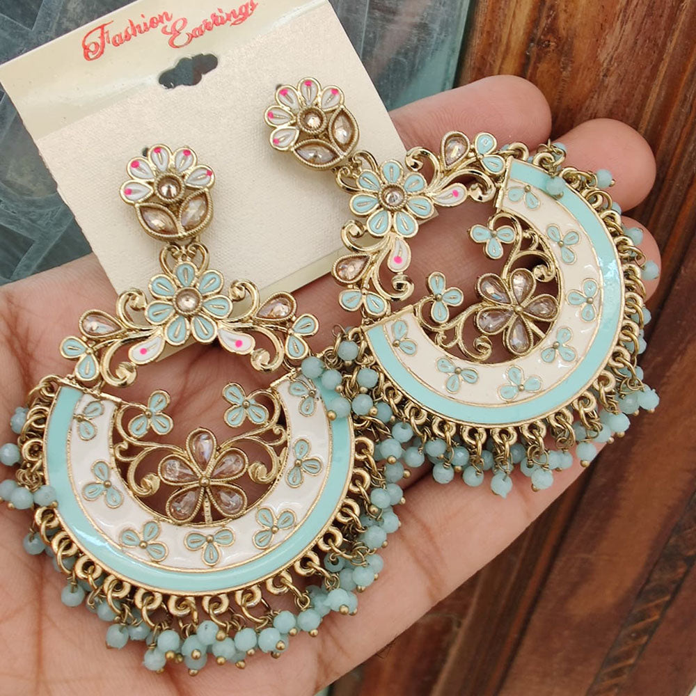 FS Collection Crystal Stone Meenakari Pearl Dangler Earrings