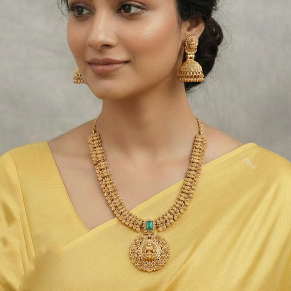 FS Collection Traditional Temple Style Pota Stone Necklace Set