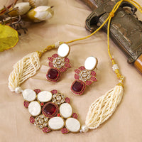 FS Collection Glamorous Pota Stone And Pearl Choker Necklace Set
