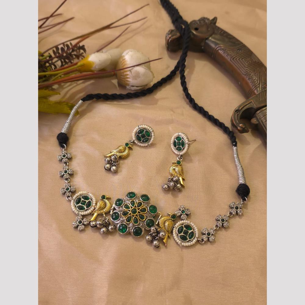 FS Collection Classic 2 Tone Plated Pota Stone Choker Necklace Set