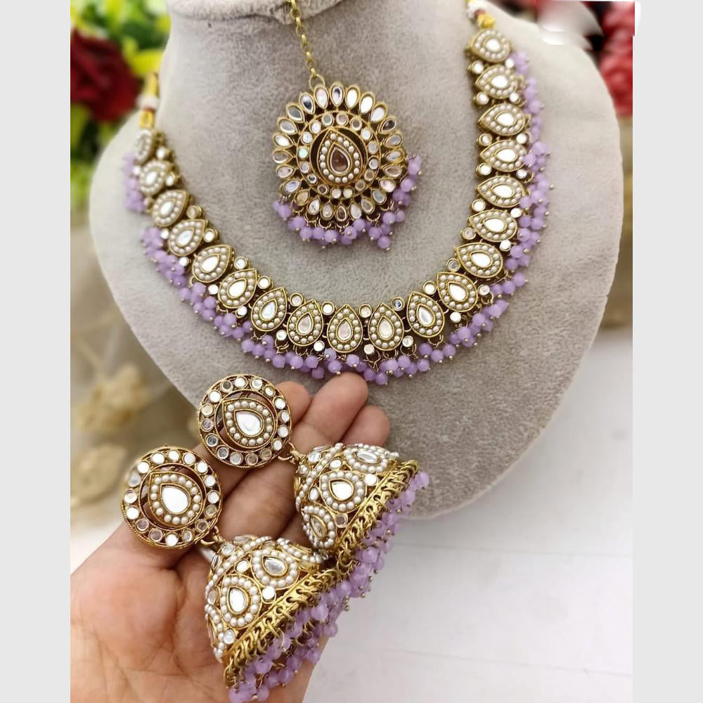 FS Collection Gold Plated Pearl & Mirror Choker Necklace Set