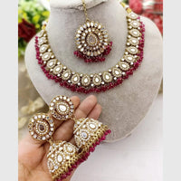 FS Collection Gold Plated Pearl & Mirror Choker Necklace Set