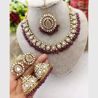 FS Collection Gold Plated Pearl & Mirror Choker Necklace Set