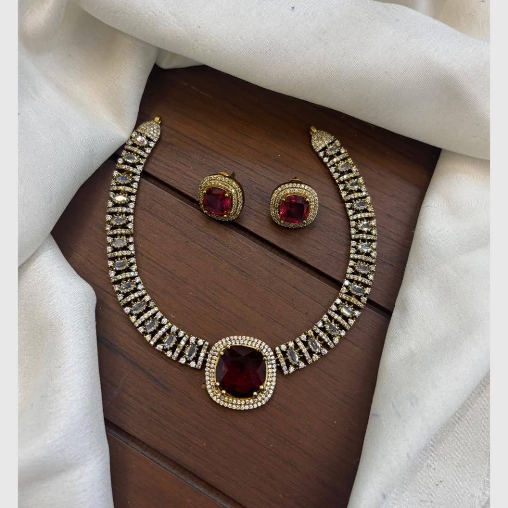 FS Collection Gold Plated AD Stone Choker Necklace Set