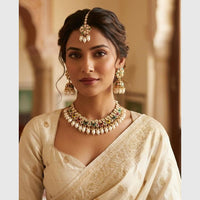 FS Collection Gold Plated Pota & Kundan Stone Choker Necklace Set