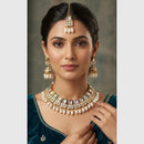 FS Collection Gold Plated Pota & Kundan Stone Choker Necklace Set