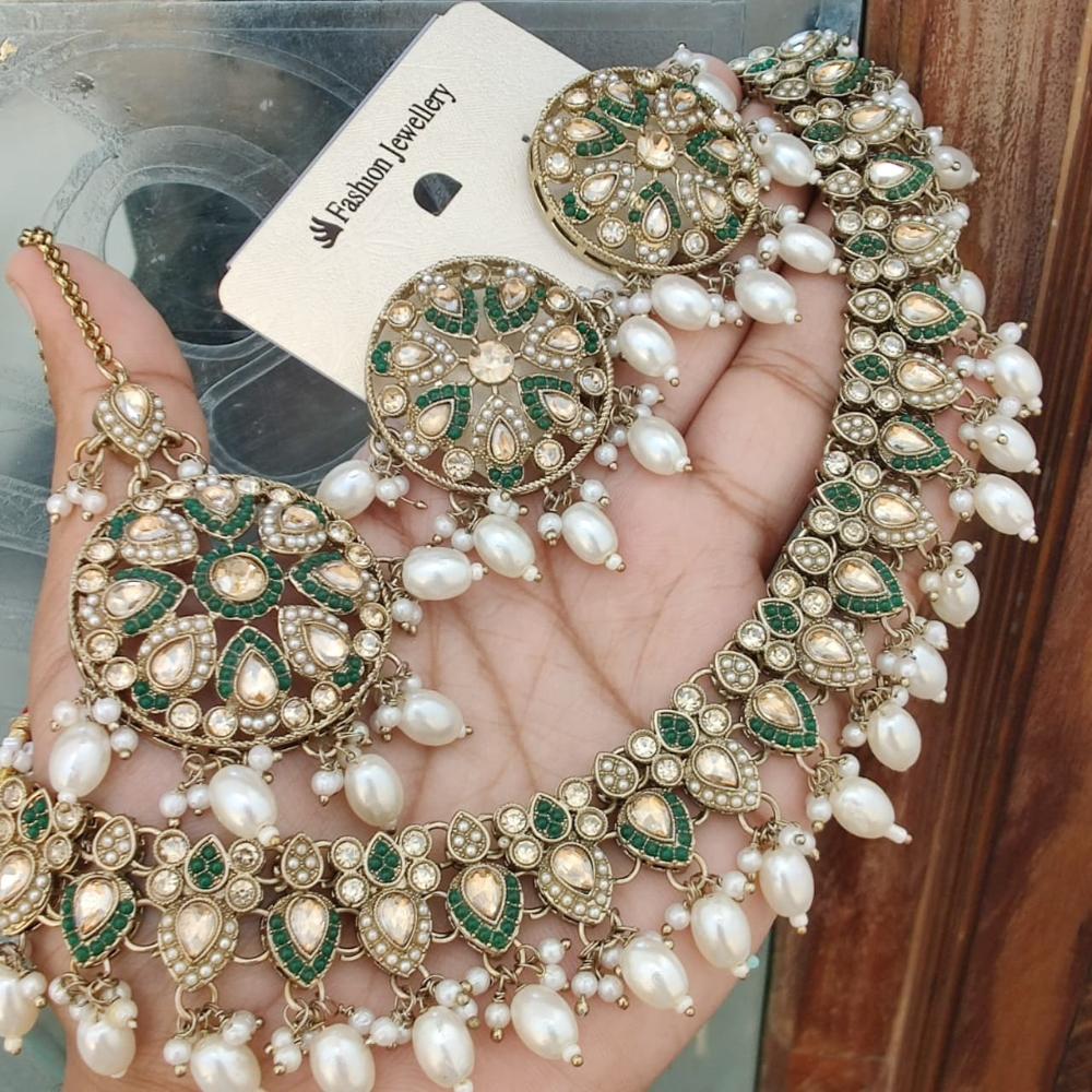 FS Collection Gold Plated Crystal & Pearl  Necklace Set