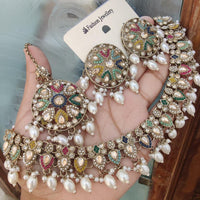 FS Collection Gold Plated Crystal & Pearl  Necklace Set