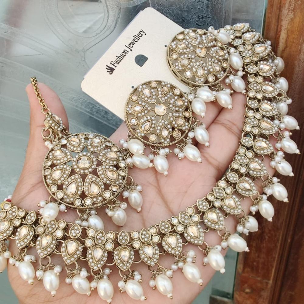 FS Collection Gold Plated Crystal & Pearl  Necklace Set