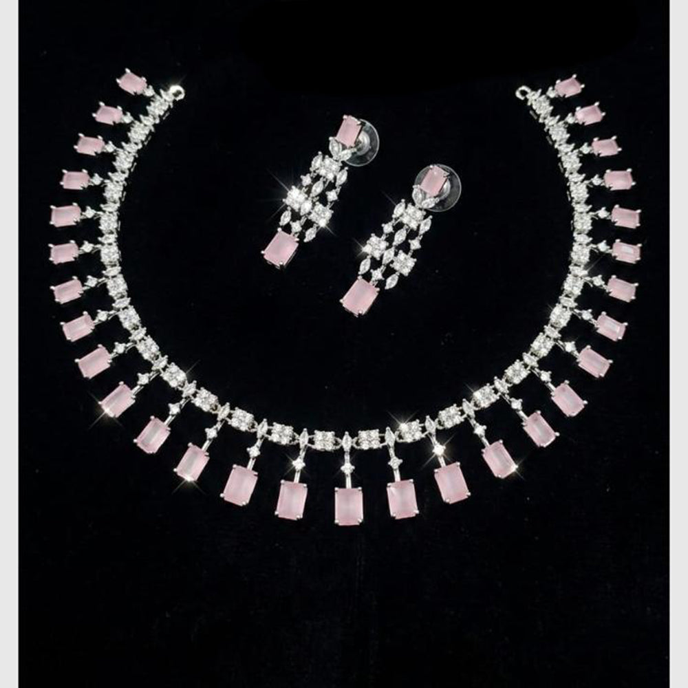 FS Collection Silver  Plated Ad Stone Necklace Set
