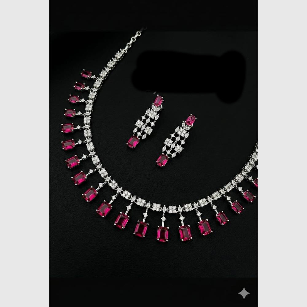 FS Collection Silver  Plated Ad Stone Necklace Set