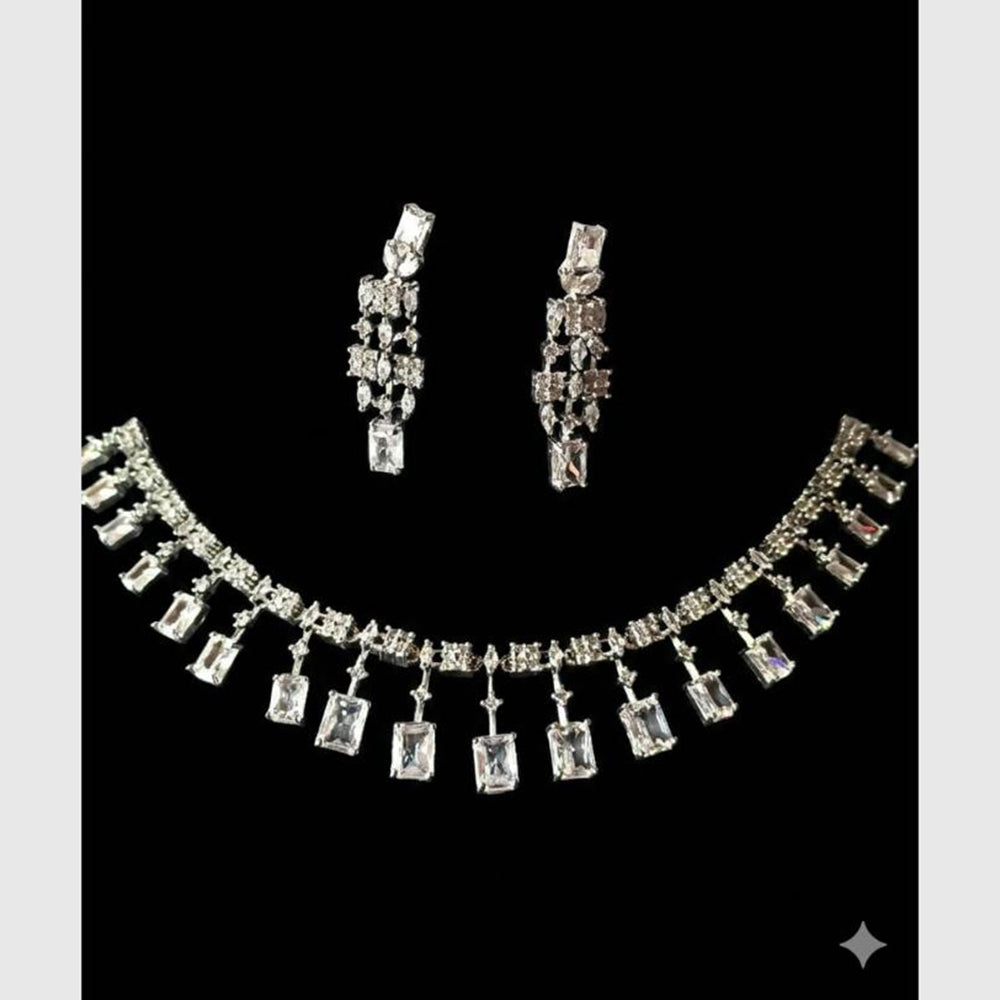 FS Collection Silver  Plated Ad Stone Necklace Set