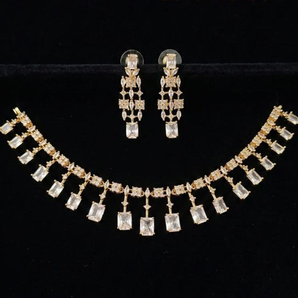 FS Collection Gold Plated Ad Stone Necklace Set