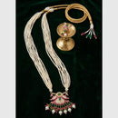 FS Collection Gold Plated Austrian Stone & Pearl Long  Necklace Set