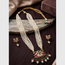 FS Collection Gold Plated Austrian Stone & Pearl Long  Necklace Set