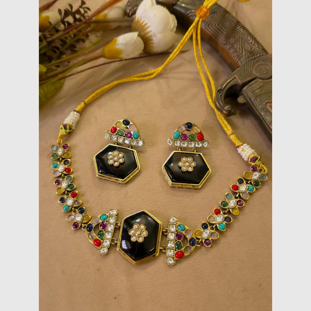 FS Collection Gold Plated Crystal Stone Necklace Set