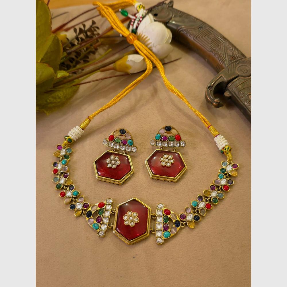 FS Collection Gold Plated Crystal Stone Necklace Set