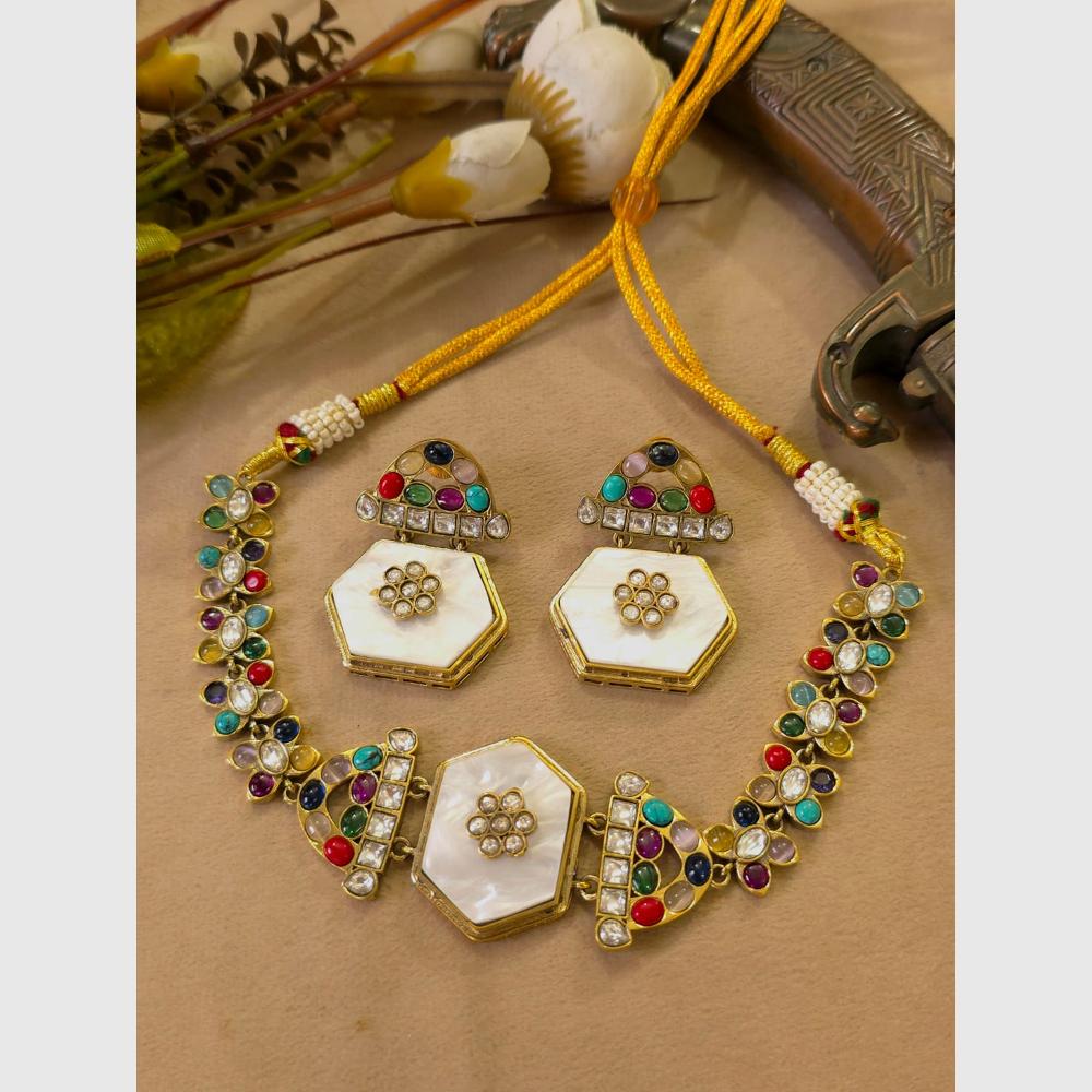 FS Collection Gold Plated Crystal Stone Necklace Set
