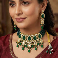 FS Collection Premium Kundan Stone Pearl And Beads Choker Necklace Set for Women