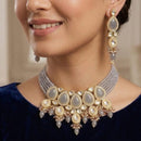 FS Collection Premium Kundan Stone Pearl And Beads Choker Necklace Set for Women