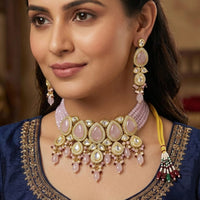 FS Collection Premium Kundan Stone Pearl And Beads Choker Necklace Set for Women