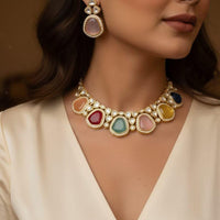 FS Collection Premium Kundan Stone Necklace Set for Women