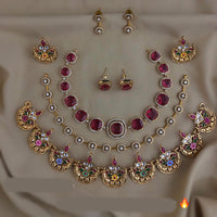 FS Collection Gold Plated American Daimond Combo Necklace Set
