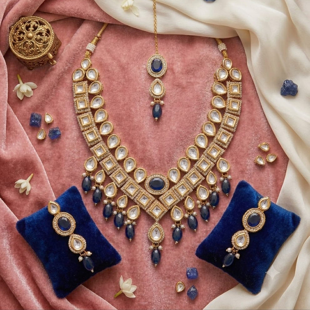 FS Collection Premium Kundan Stone & Beads Necklace Set for Women