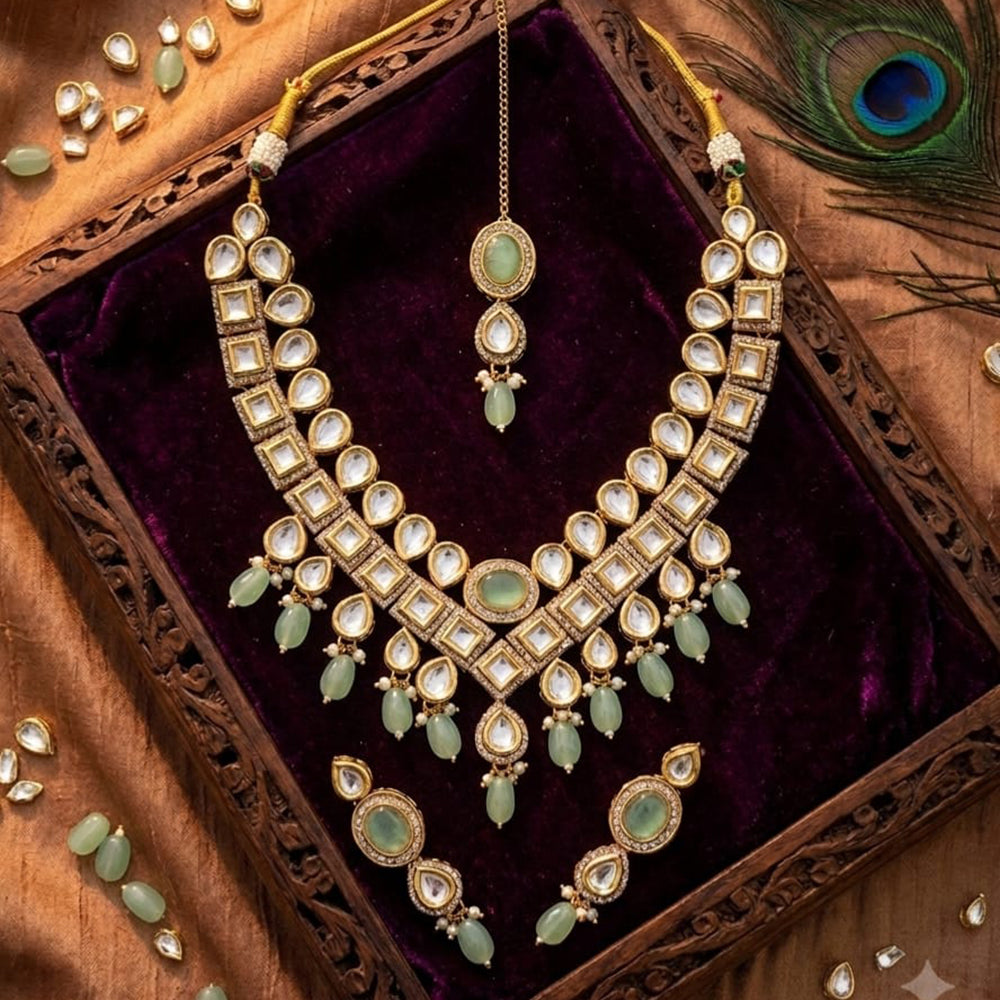 FS Collection Premium Kundan Stone & Beads Necklace Set for Women