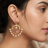 FS Collection Pota Stone And Pearl Designer Dangler Earrings