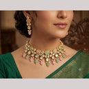 FS Collection Luxury Kundan Stone And Beads Choker Necklace Set