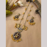 FS Collection Ethnic 2 Tone Plated Pota Stone And Ghungroo Long Necklace Set