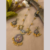 FS Collection Ethnic 2 Tone Plated Pota Stone And Ghungroo Long Necklace Set