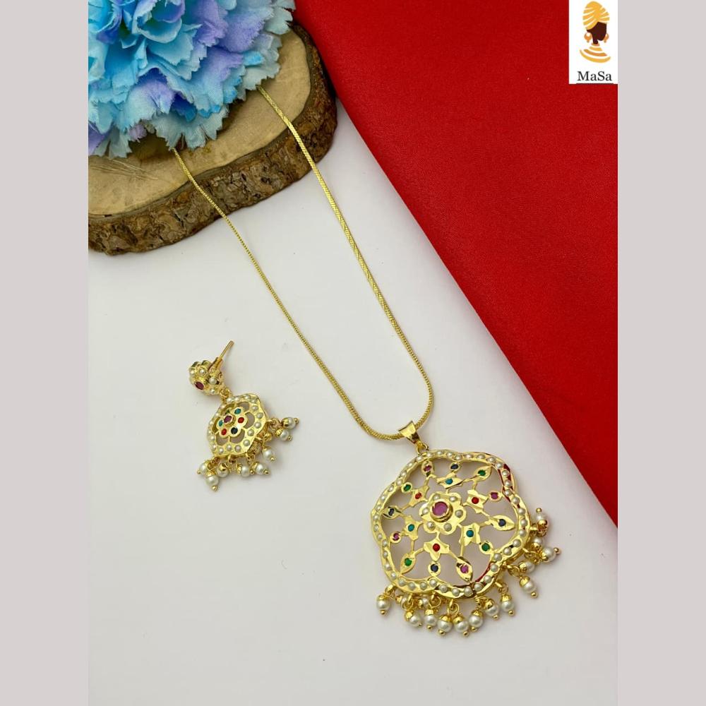 FS Collection Ethnic Gold Plated Pearl Chain Pendant Set