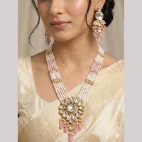 FS Collection Luxury Kundan Stone Pearl And Beads Long Necklace Set