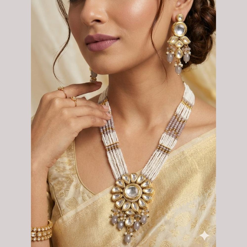 FS Collection Luxury Kundan Stone Pearl And Beads Long Necklace Set